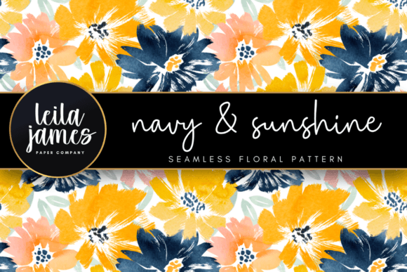 Navy Sunshine Seamless Floral Pattern