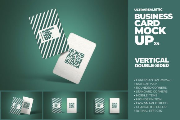 Vertical Double Sided Card Mockup X4