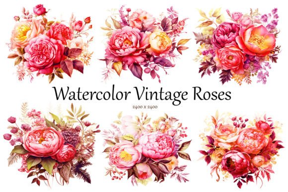 Watercolor Vintage Roses Clipart